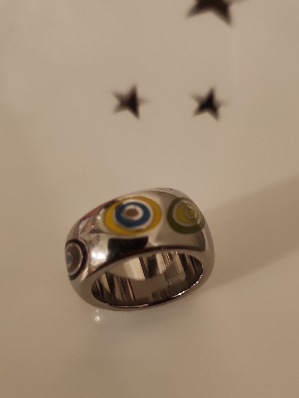Swatch Silver-tone Dome Ring with Colorful Target Motif